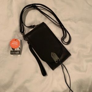The Sak Leather Playa Phone Crossbody Black Bag